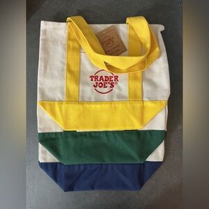 Trader Joe's Canvas Tote Bag with Yellow, green & blue set of 3